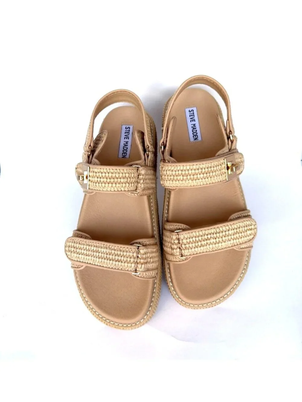 Steve Madden Bigmona Platform Sandals Natural Raffia Women Size 9